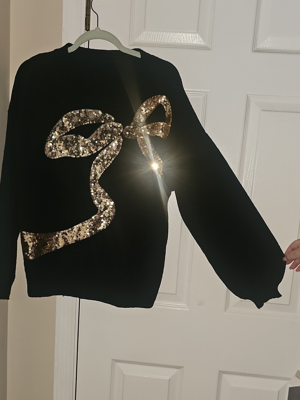 Ugly Christmas Sweater Black with Gold Sequin Bow